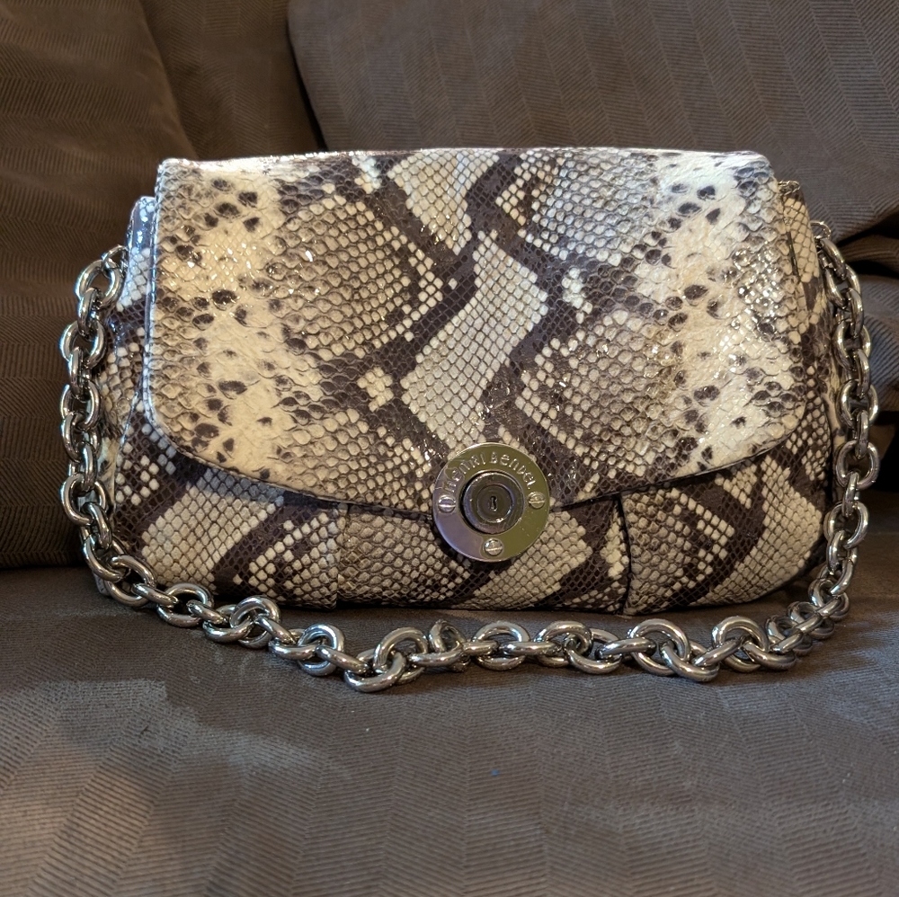 Henri Bendel Python Pattern Shoulder Bag with Silver Chain
